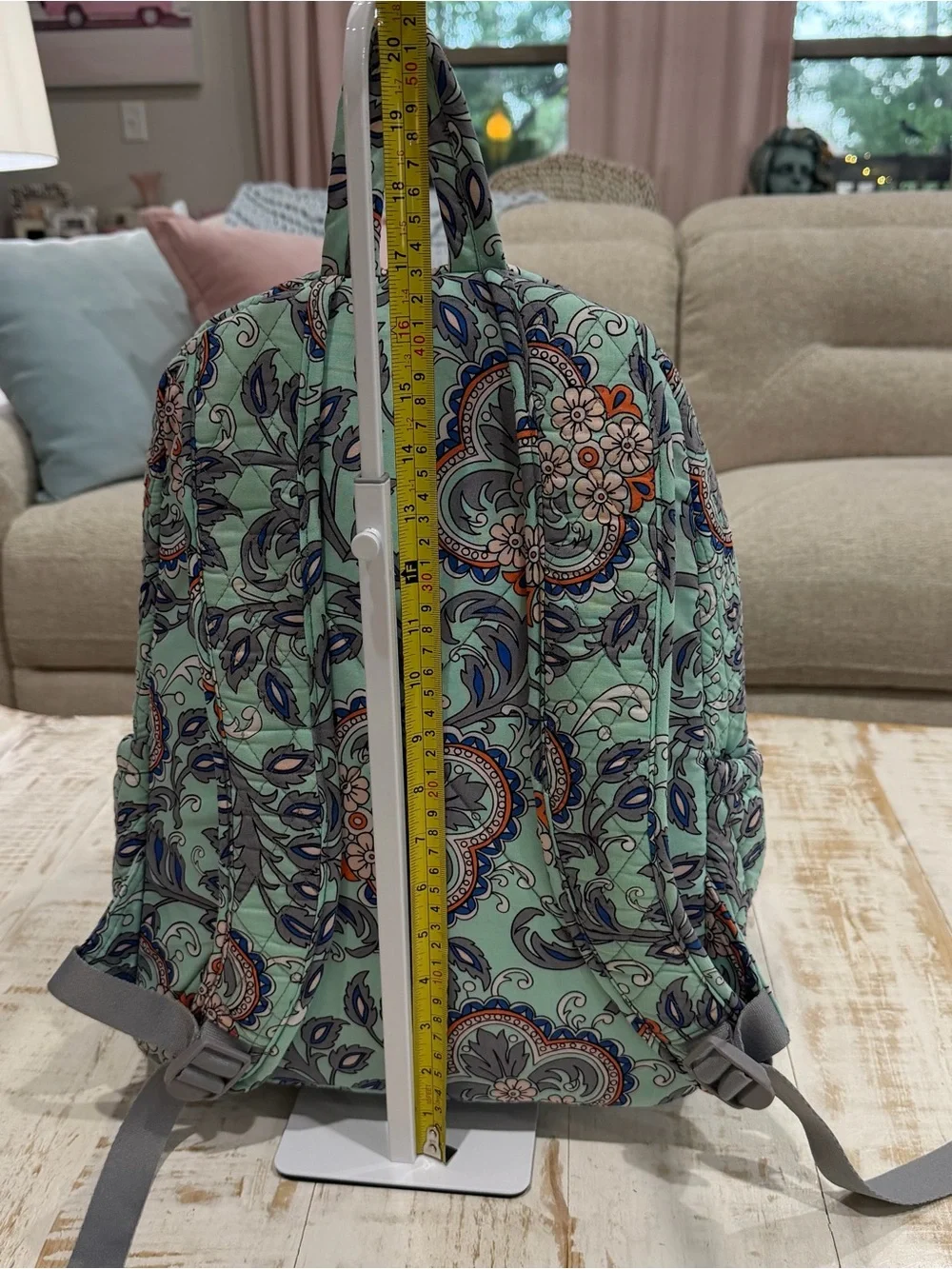 Vera Bradley Mint Green Quilted Floral Backpack Fan Flowers Purse School